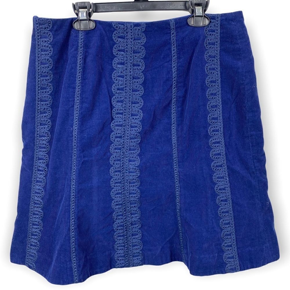 Boden blue corduroy lace embroidered stripe skirt